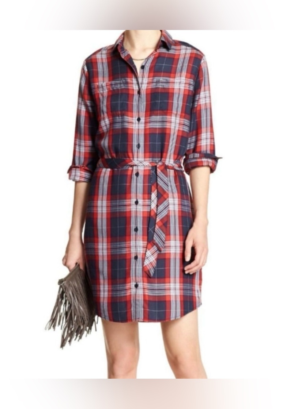 Banana Republic Plaid Button Front Shirt Dress Size 2